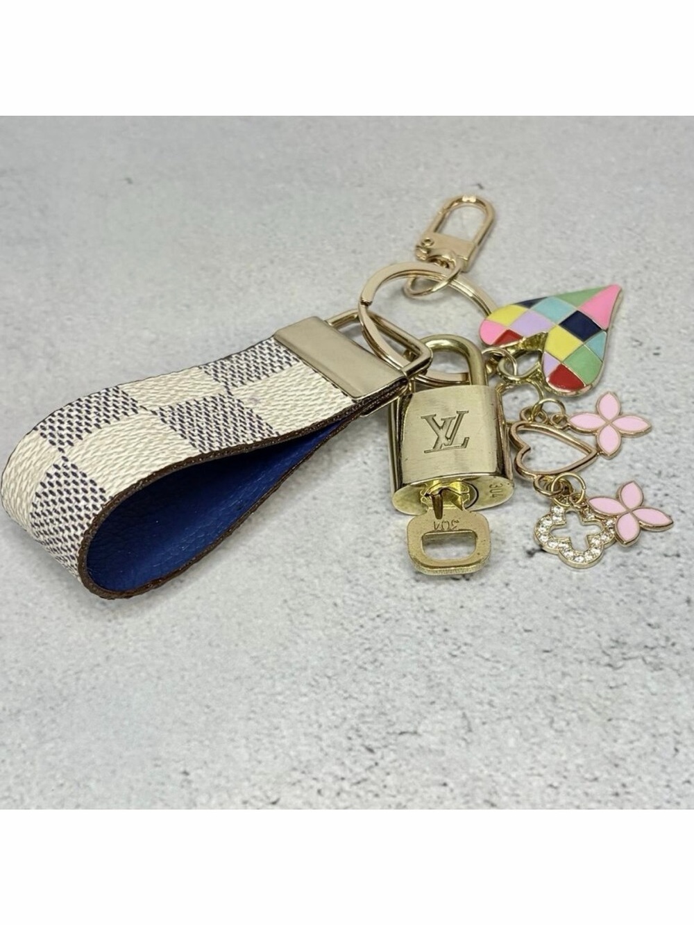 Louis Vuitton Lock & Key Set #304 with Charms & Handmade Loop Keychain